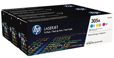 HP 305A azúrový, purpurový a žltý laserový toner trojbalenie